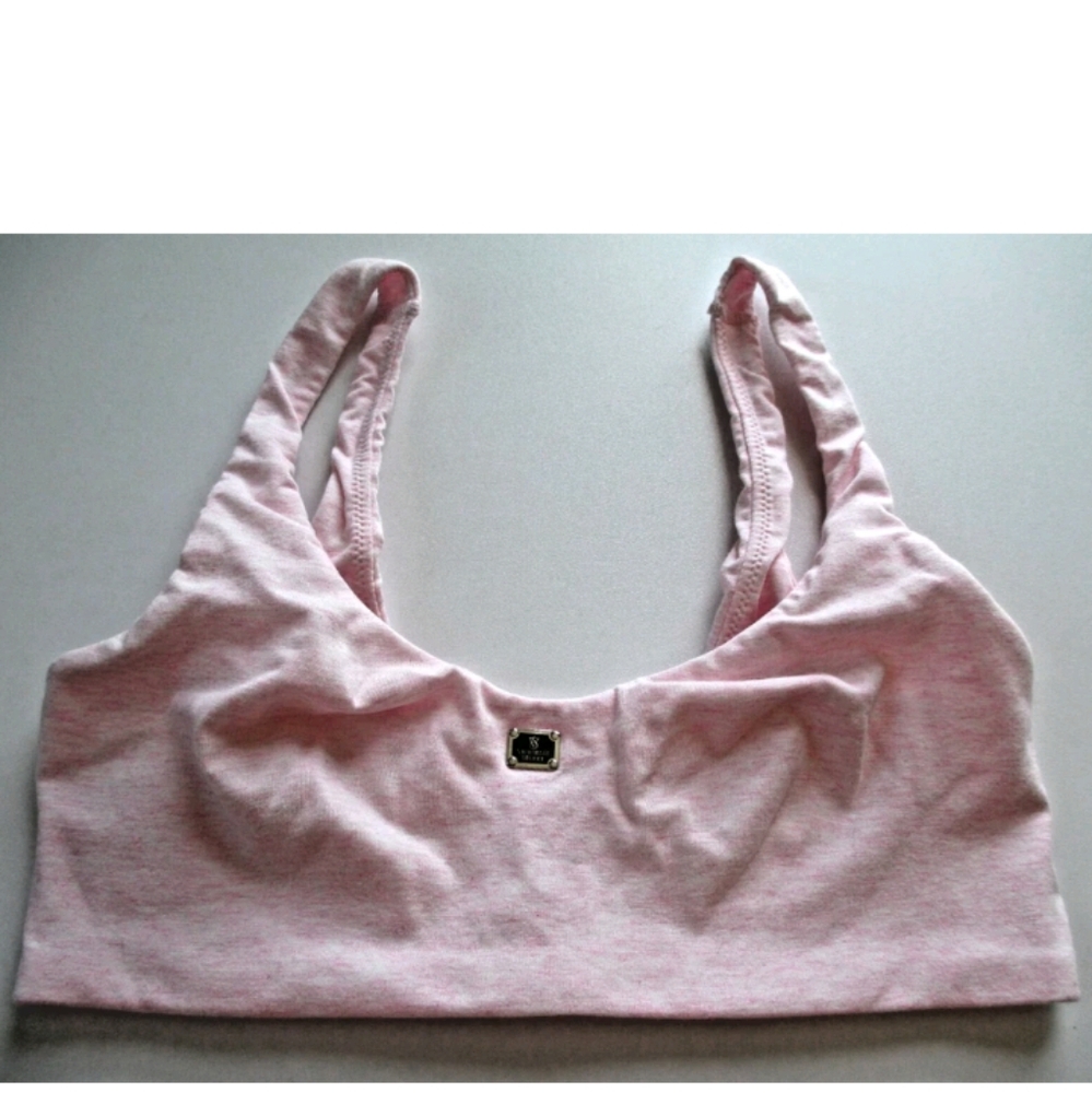 VICTORIA'S SECRET Cotton Bralette XS Wireless Bra VS Hardware Patch Heather Pink